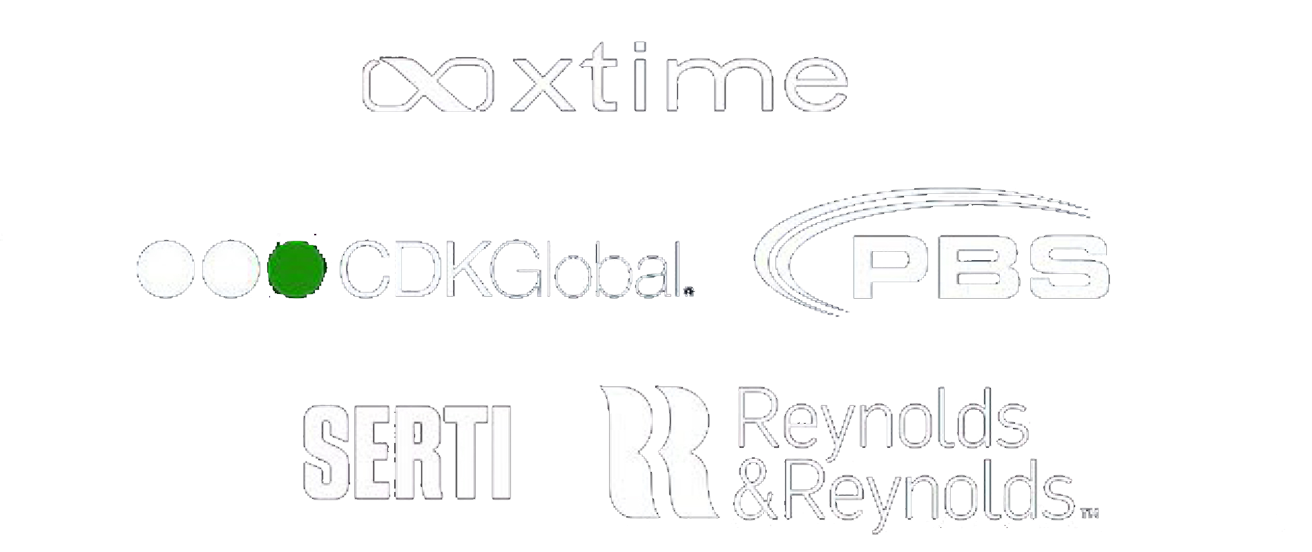Logos des DMS : Xtime, CDKGlobal, PBS, SERTI, Reynolds